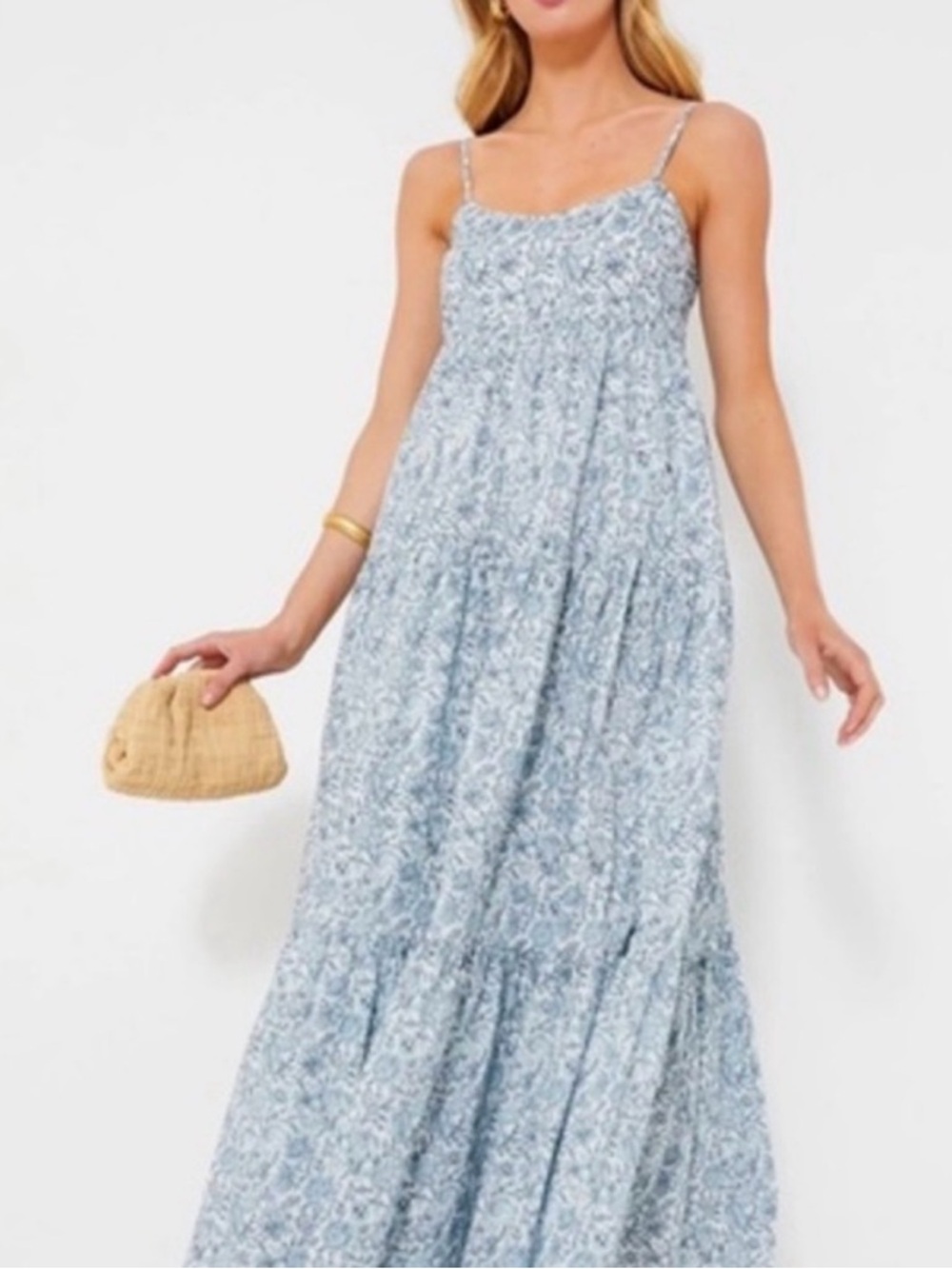 Blue Floral Spaghetti-Strap Maxi Dress